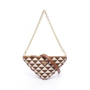 PRADA Triangle Shoulder Bag Canvas Leather Brown White